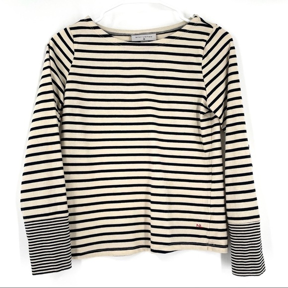Nili Lotan Striped Long Sleeve Boat Neck Top Embroidered Monogram - Picture 2 of 7